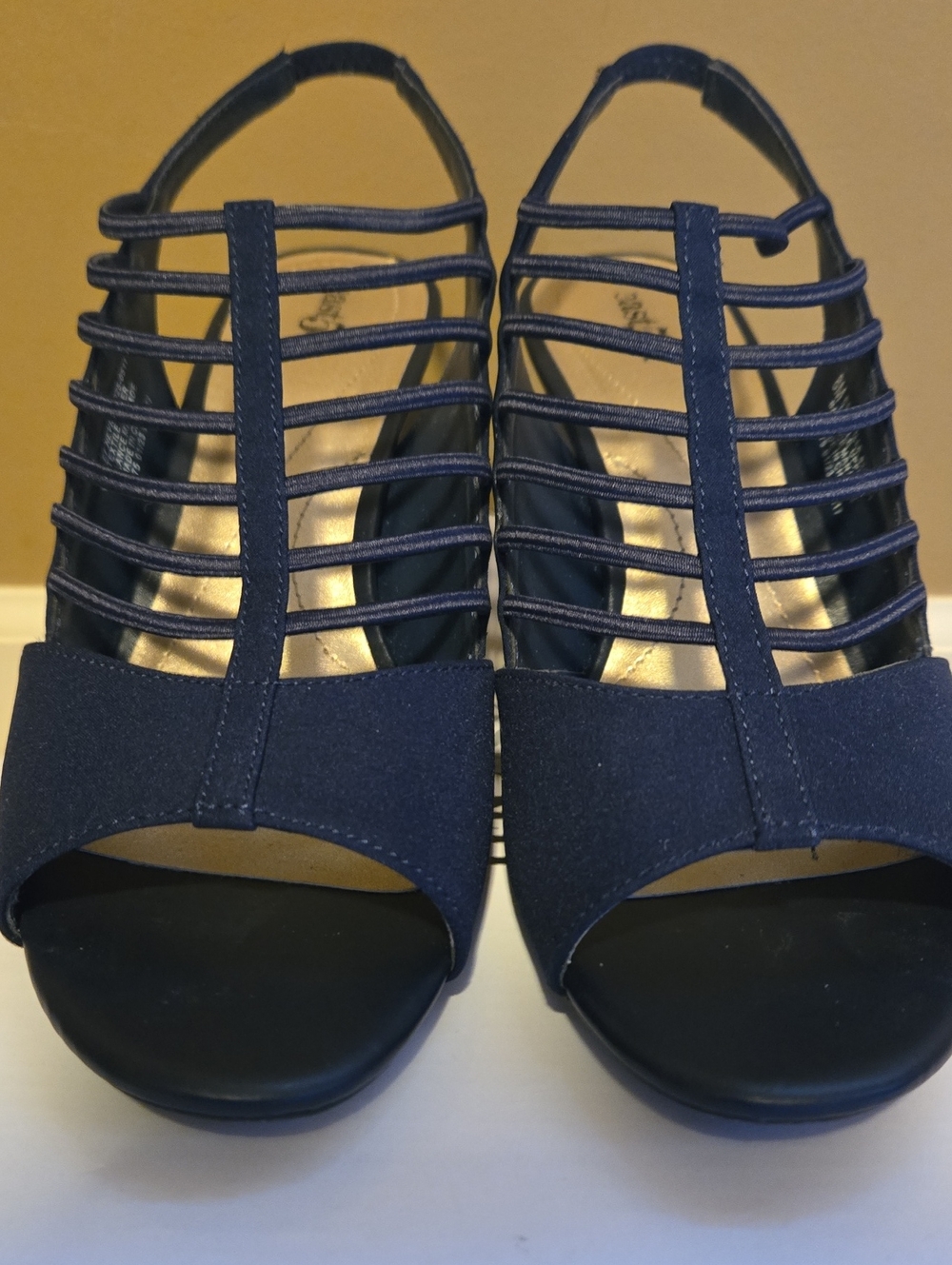 East 5th Navy Strappy Cage Slingback Heels EUC Size 8M